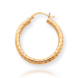 14K Gold Diamond-Cut 3x28mm Round Hoop Earrings
