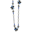 Black-Plated Blue Crystal Flower 36" Necklace