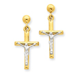 14K Two-Tone Gold Hollow Crucifix Earrings