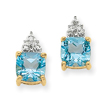 14K Gold Blue Topaz & Diamond Post Earrings