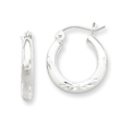 Sterling Silver Satin  Finished Diamond Cut Hoop Earrings