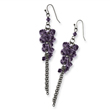 Black-plated Purple Crystal Bead Cluster Drop Earrings
