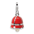Sterling Silver 3-D Enameled Fresh Water Cultureed Pearl Red Bell With Lobster Clasp Charm