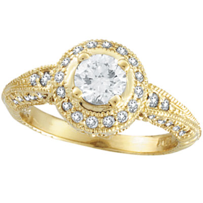Vintage Style Diamond Rings on Of 18k Gold Antique Style Round Diamond Centerpiece Engagement Ring