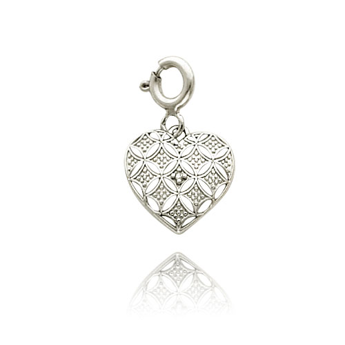 Picture of 14K White Gold Diamond-Accented Heart Charm