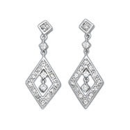 Picture of Sterling Silver CZ Diamond Cut Drop Earrings