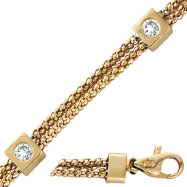 Picture of 14K Yellow Gold Double Chain & Diamond Beads Bracelet