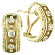Picture of 18K Yellow Gold Antique Style .22ct Diamond Bezel French Hoop Earrings