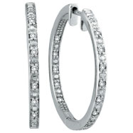 Picture of 14K White Gold Large .25ct Diamond Hoop Earrings Inside Outside Hoops