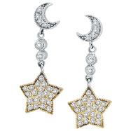 Picture of 14K Two-Tone Gold .75ct Diamond Moon & Star Earrings