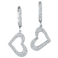 Picture of 14K White Gold .63ct Diamond Dangle Heart Hoop Earrings