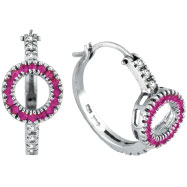 Picture of 14K White Gold .30ct Diamond & Genuine Precious .45ct Pink Sapphire Circle Hoop Earrings