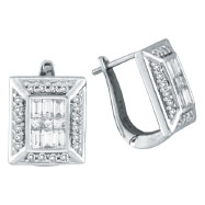 Picture of 14K White Gold Baguette .90ct Diamond French-Style Hoop Earrings