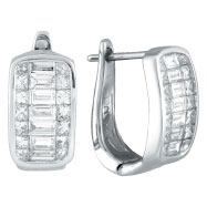Picture of 14K White Gold Baguette 1.25ct Princess & Baguette Diamond French-Style Hoop Earrings