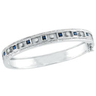 Picture of 14K White Gold Antique Style Diamond & Sapphire Bangle Bracelet