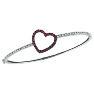 Picture of 14K White Gold Genuine Precious Pink Sapphire & Diamond Heart Bangle Bracelet