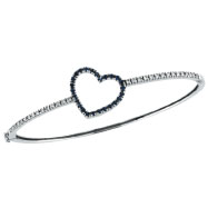 Picture of 14K White Gold Genuine Precious Sapphire & Diamond Heart Bangle Bracelet