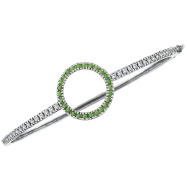 Picture of 14K White Gold Diamond & Genuine Semi-Precious Tsavorite Circle Bangle