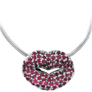 Picture of 18K White Gold Pink Sapphire Lips Pendant on Snake Chain Necklace