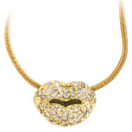 Picture of 18K Yellow Gold .50ct Diamond Lips Pendant On Snake Chain Necklace