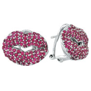 Picture of 18K White Gold 2.72ct Genuine Precious Pink Sapphire Lips French-Style Post Earrings
