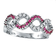 Picture of 14K White Gold Pink Sapphire and Diamond Swirl Ring