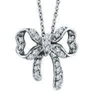 Picture of 14K White Gold .26ct Diamond Bow Pendant On Link Chain Necklace