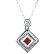 Picture of 14K White Gold .19ct Ruby & .08ct Diamond Antique Style Pendant Necklace