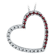 Picture of 14K White Gold .20ct Diamond & .20ct Pink Sapphire Slanted Heart Pendant Necklace