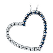Picture of 14K White Gold .20ct Diamond & .20ct Sapphire Slanted Heart Pendant Necklace