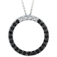 Picture of 14K White Gold .25ct Black Diamond Circle Pendant On Cable Chain Necklace