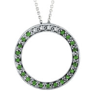 Picture of 14K White Gold .04ct Diamond & .21ct Tsavorite Circle Pendant On Cable Chain Necklace