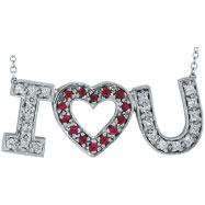 Picture of 14K White Gold .30ct Diamond & .20ct Pink Sapphire "I Love You" Pendant Necklace