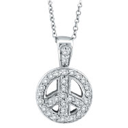Picture of 14K White Gold .26ct Diamond Peace Sign Pendant On Cable Chain Necklace