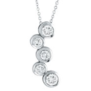 Picture of 14K White Gold 1.10ct Diamond Graduated Round Bezel Pendant On Cable Chain Necklace