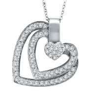 Picture of 14K White Gold .59ct Diamond Triple Slanted Heart Heart Pendant On Cable Chain Necklace