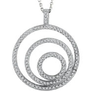 Picture of 14K White Gold Designer 1.0ct Diamond 3-Circle Pendant On Cable Chain Necklace