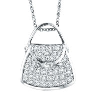 Picture of 14K White Gold .75ct Diamond Purse Pendant On Cable Chain Necklace