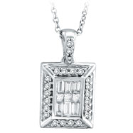 Picture of 14K White Gold Baguette, Round & Princess Cut .45ct Diamond Rectangle Pendant On Cable Chain Necklace
