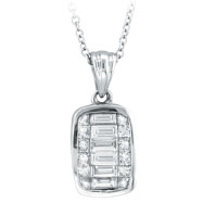 Picture of 14K White Gold Princess & Baguette Cut .51ct Diamond Pendant On Cable Chain Necklace