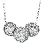 Picture of 14K White Gold Bezel Set Diamond Three Disks Chain Necklace