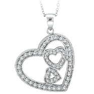 Picture of 14K White Gold .58ct Diamond Slanted Hearts Pendant On Cable Chain Designer Necklace