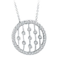 Picture of 14K White Gold .50ct Diamond Circle With Vertical Bars Pendant On Cable Chain Necklace