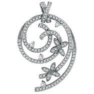 Picture of 14K White Gold Designer 1.5ct Diamond Twirled Floral Accented Pendant Slide