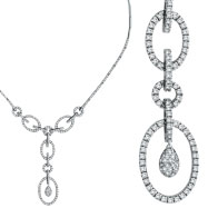 Picture of 14K White Gold Open Circle Diamond Link Dropping Necklace