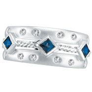 Picture of 14K White Gold Antique Style Sapphire & .22ct Diamond Fashion Ring