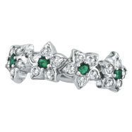 Picture of 14K White Gold .48ct Diamond and Emerald Flower Ring