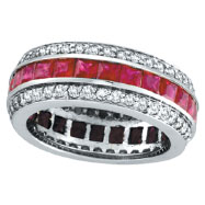 Picture of 14K White Gold 3-Tier 4.42ct Ruby and 1.28ct Diamond Eternity Band Ring