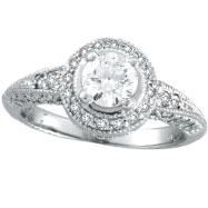 Picture of 14K White Gold Antique Style 1.08ct Diamonds Around and .65ct Center Diamond Engagement Ring