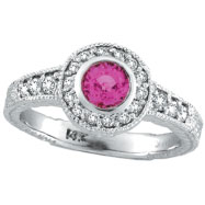 Picture of 14K White Gold .65ct Pink Sapphire Bezel Ring with .35ct Diamond